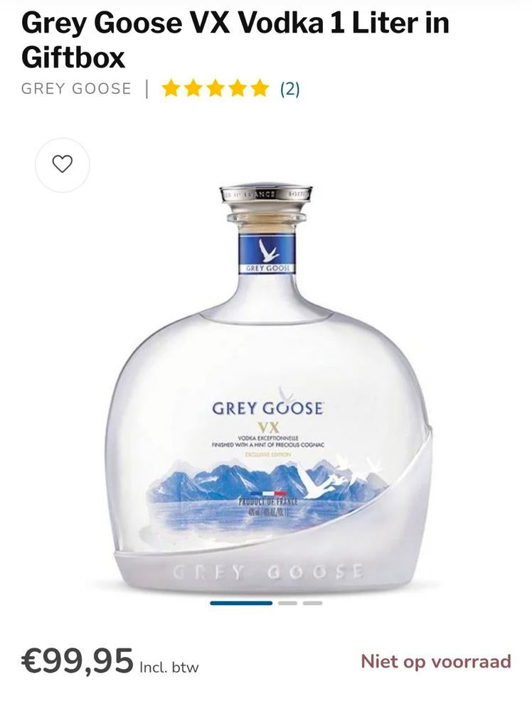 Vodka spéciale Grey Goose VX, Collections, Vins, Neuf, Autres types, France, Pleine, Enlèvement ou Envoi