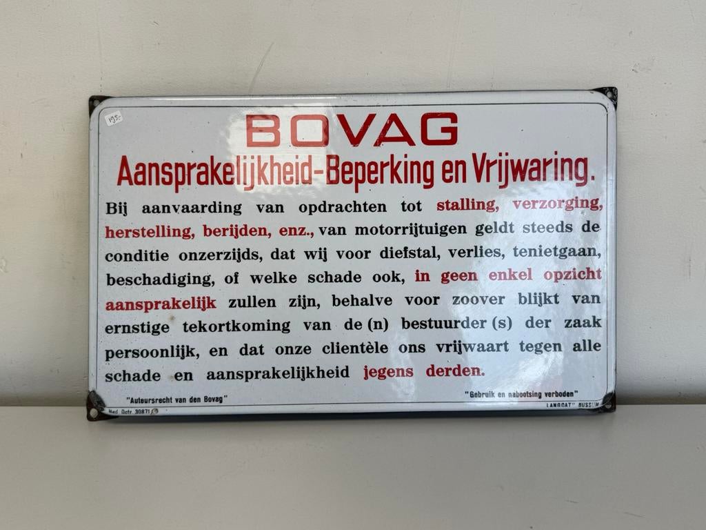 BOVAG emaille reclamebord, Ophalen of Verzenden