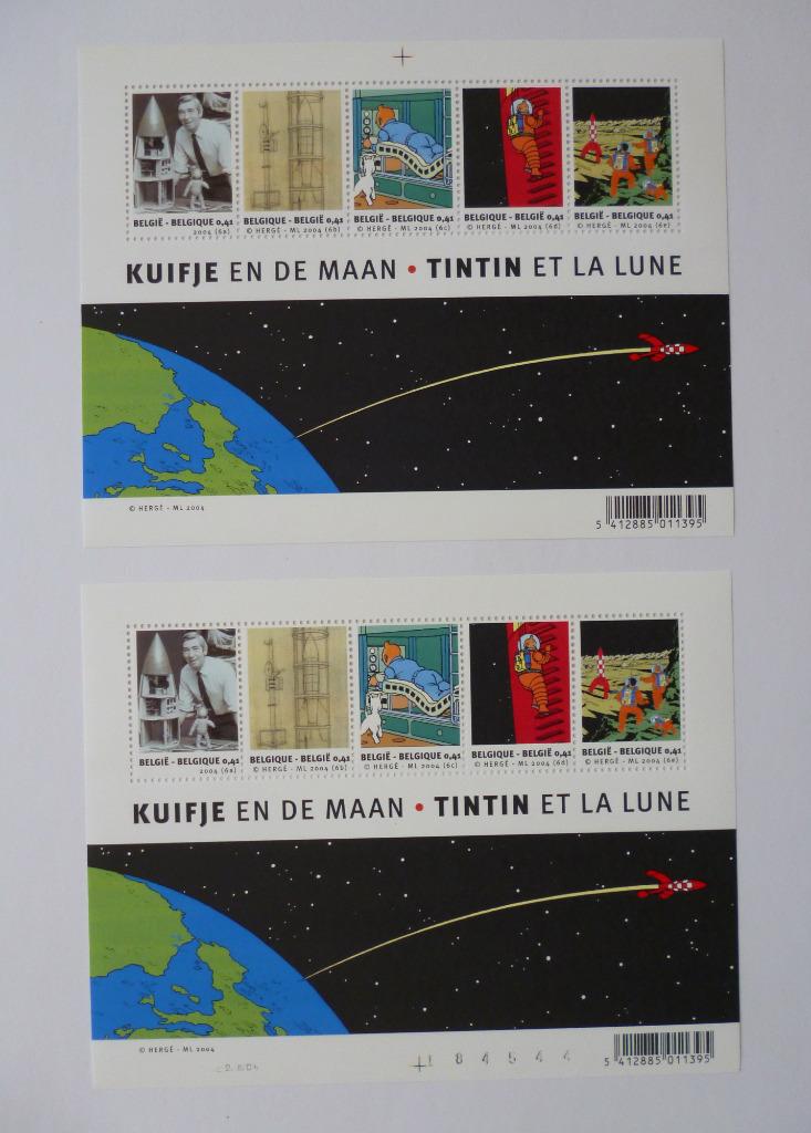 2 feuillets edition speciale 5 timbres "tintin et la lune", Enlèvement ou Envoi, Tintin, Neuf, Statue ou Figurine