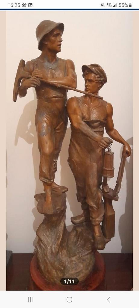 Oude koperen sculptuur mijnwerker, Ophalen, Koper