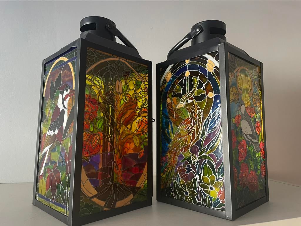 Lanterne à bougie en vitrail artisanal Lampe Lampadaire, Antiquités & Art, Enlèvement ou Envoi