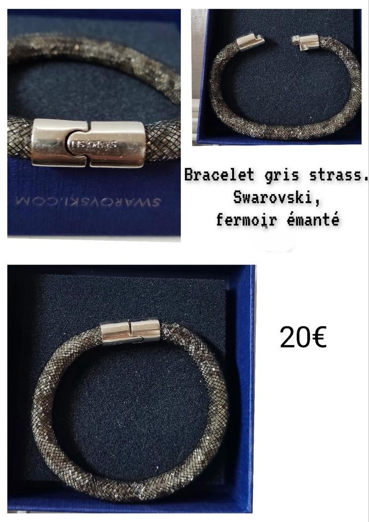 Bracelet Swarovski gris strass fermoir émanté, Envoi, Blanc