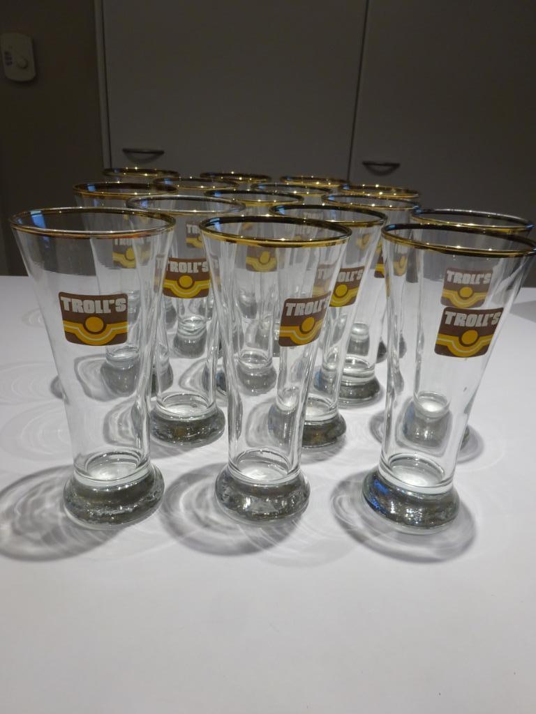 Lot van 15 oude bierglazen Troll's, Ophalen of Verzenden, Gebruikt, Bierglas