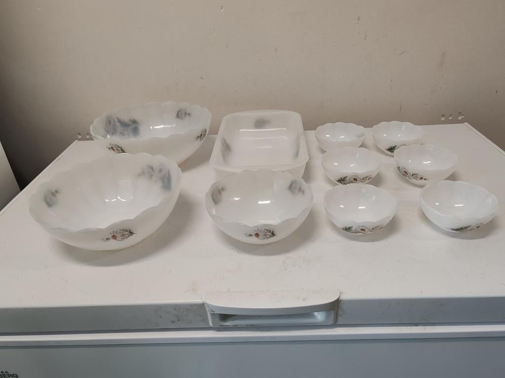 Magnifique ensemble arcopal vintage complet de 10 bols, Antiquités & Art, Enlèvement