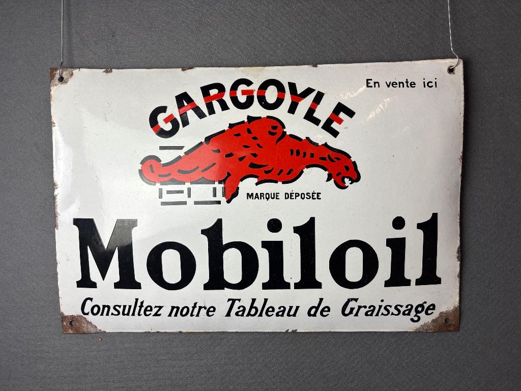 Mobiloil origineel oud emaille reclamebord ca 1930, Ophalen of Verzenden, Gebruikt, Reclamebord