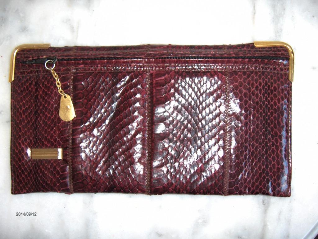 vintage clutch / tas - slangenleder - bordeaux, Ophalen of Verzenden, Zo goed als nieuw, Overige kleuren