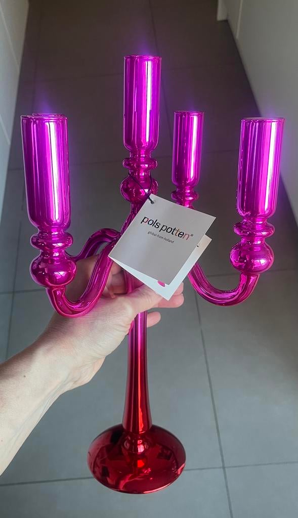 Pols Potten glazen kandelaar luxe design - NIEUW, Huis en Inrichting, Ophalen, Nieuw, Rood, Kandelaar