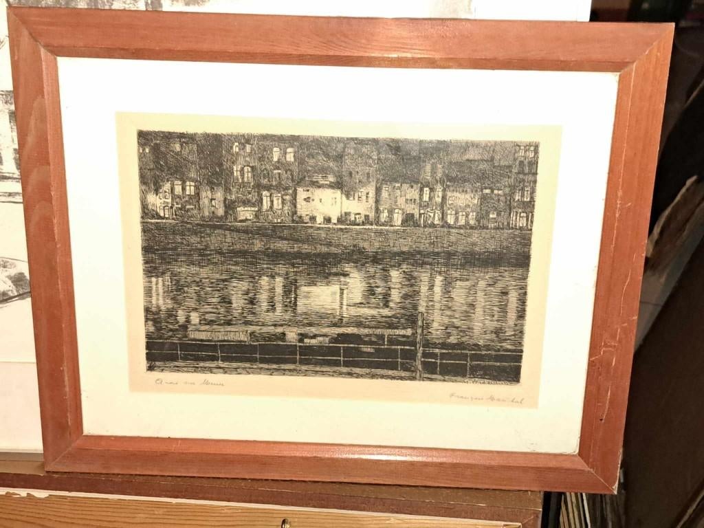 gravure quai sur meuse signe francois marechal, Antiquités & Art, Art | Eaux-fortes & Gravures, Enlèvement ou Envoi, Gravure