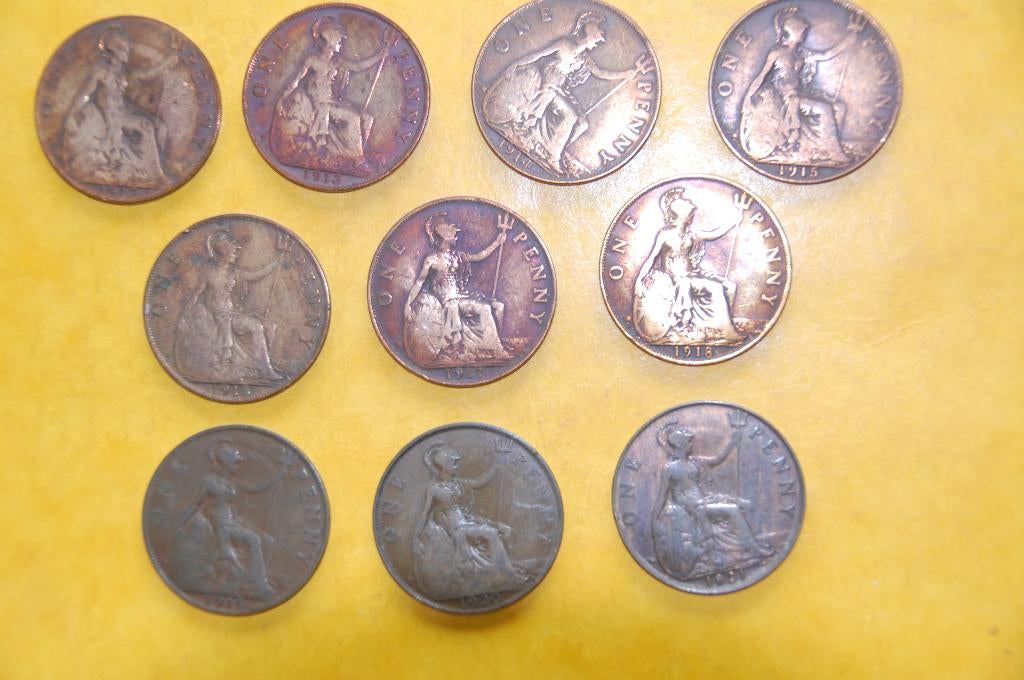 George V : Penny 1912/13/14/15/16/17/18/19/20/21, Postzegels en Munten, Verzenden, Setje