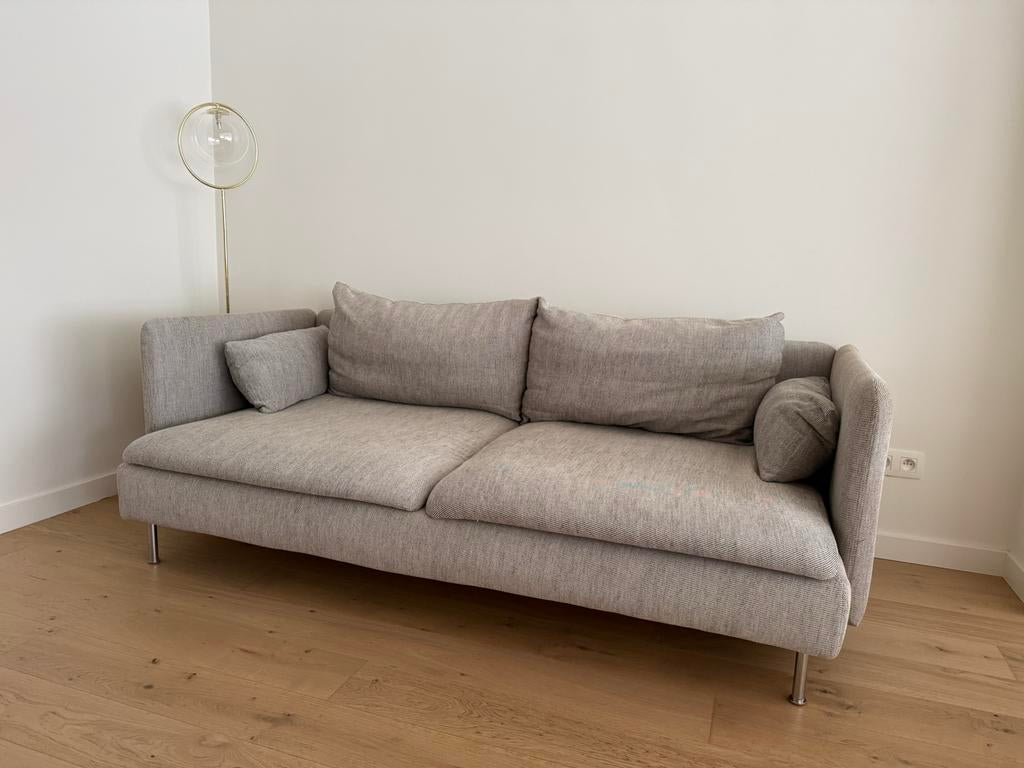 Comfortabele 3 zit zetel - lichtgrijs, Ophalen, Gebruikt, 150 tot 200 cm, Driepersoons