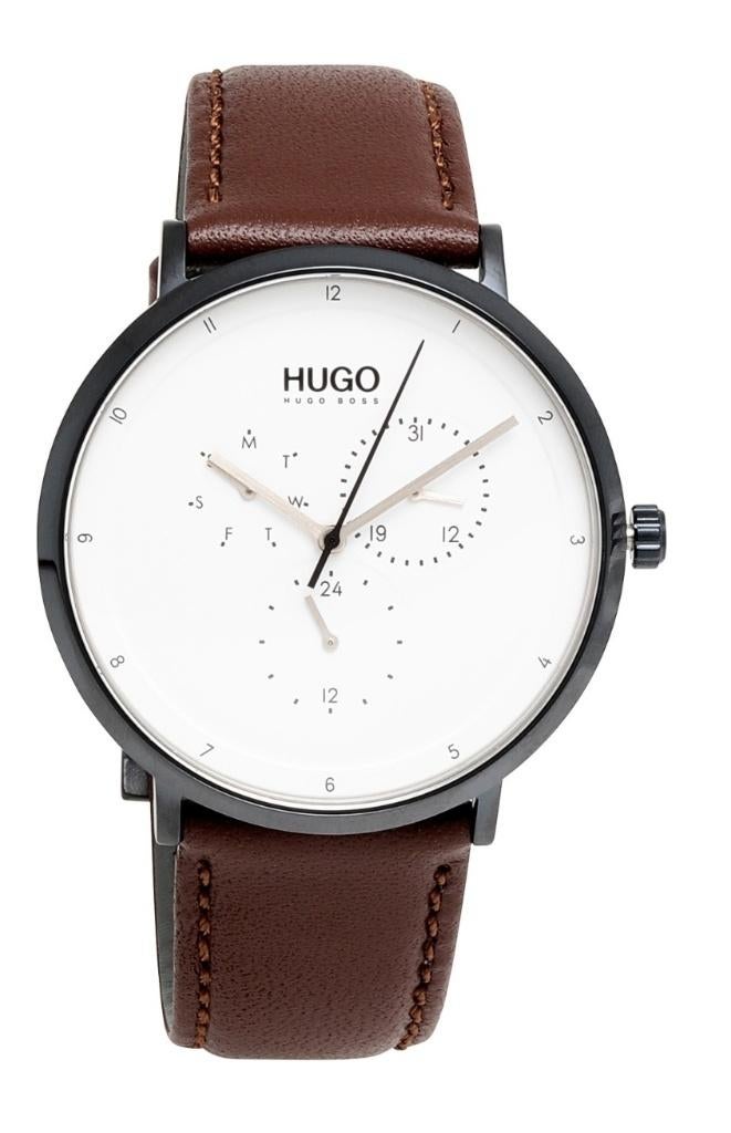 HUGO BOSS HERENHORLOGE BRUIN LEER WATERDICHT NIEUW, Overige merken, Leer, Staal, Polshorloge