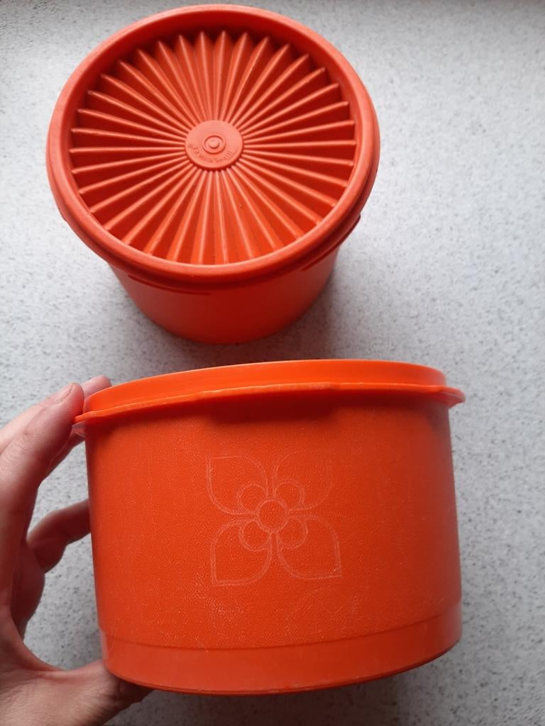 Bocal de rangement orange Vintage Tupperware + pot supplémen, Enlèvement ou Envoi, Orange