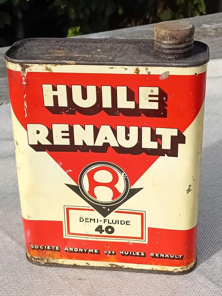 vintage olieblik Huile Renault Demi Fluide, Verzamelen, Ophalen of Verzenden, Gebruikt