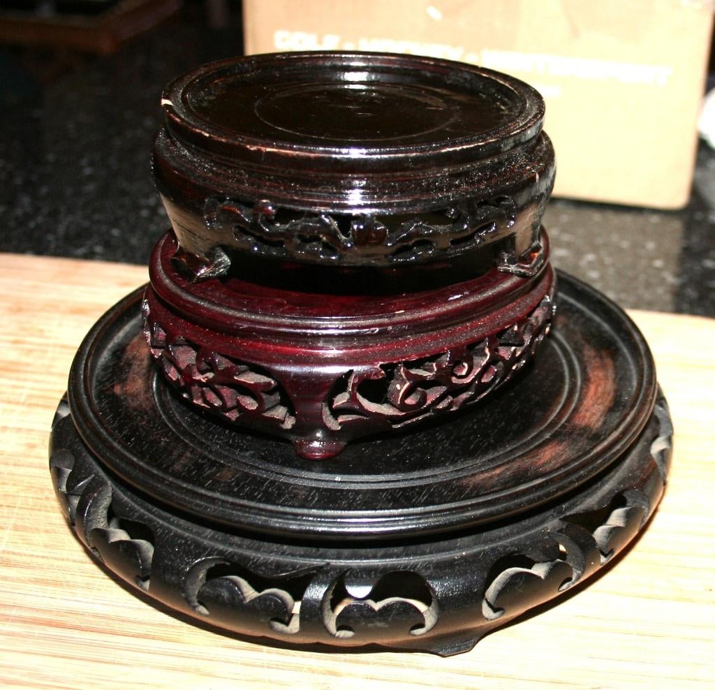 3 Chinese uitgesneden houten onderzetters voor vaas/bonsai, Ophalen of Verzenden