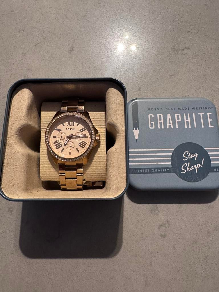 Fossil Rosegold Watch Cecile Stainless Steel AM4483, Staal, Gebruikt, Staal, Fossil