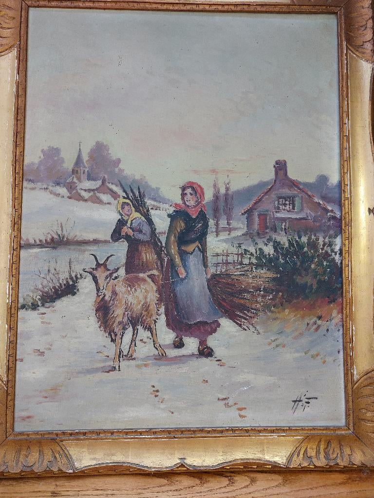 Schilderij op doek getekend HF, Ophalen of Verzenden