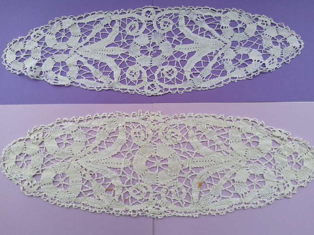 Antieke Brugse spellewerkkant: 2 sierkleedjes., Ophalen of Verzenden