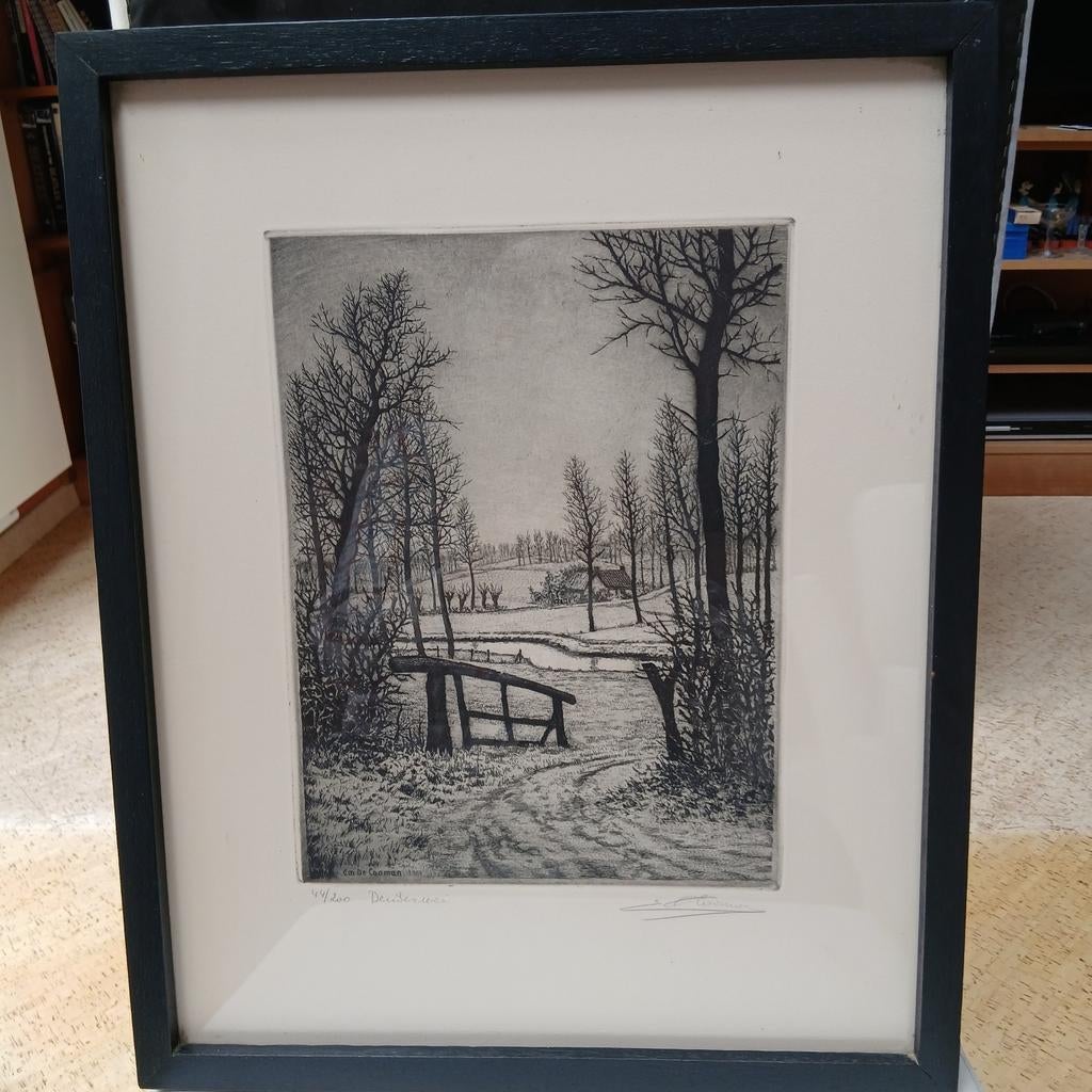 Lithographie à l'eau-forte Emiel De Cooman Denderwei 44/200, Enlèvement ou Envoi
