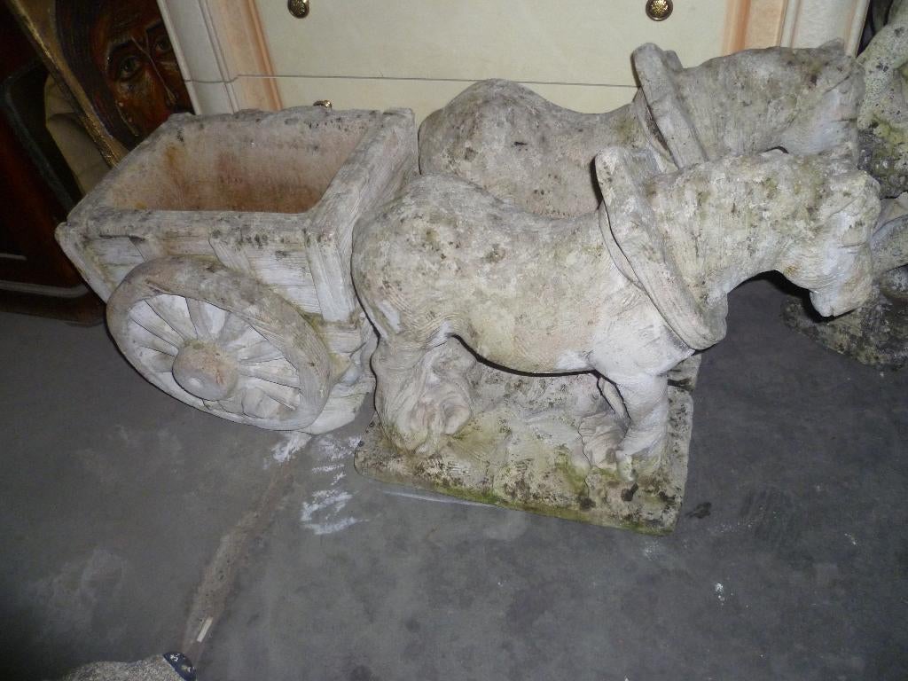 STENEN TUINBEELD 2 PAARDEN+KAR, Tuin en Terras, Ophalen of Verzenden