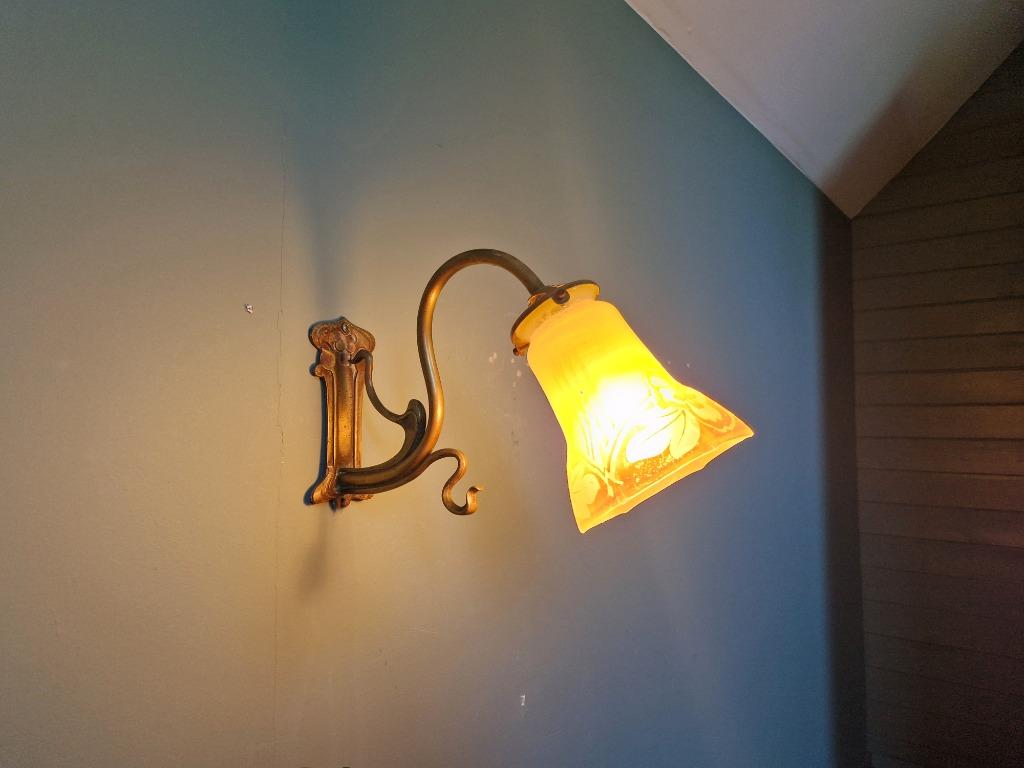 Art Nouveau bronzen wandlamp, jaren 1900, Ophalen of Verzenden