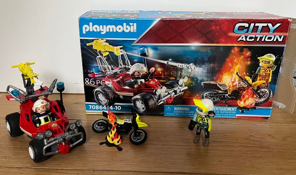 Playmobil City Action - brandweerauto en motor in brand, Ophalen, Zo goed als nieuw, Complete set