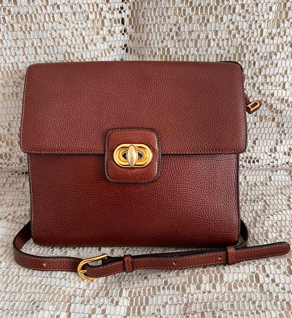 Sac bandoulière DELVAUX cuir marron impeccable, Enlèvement ou Envoi, Comme neuf, Cuir