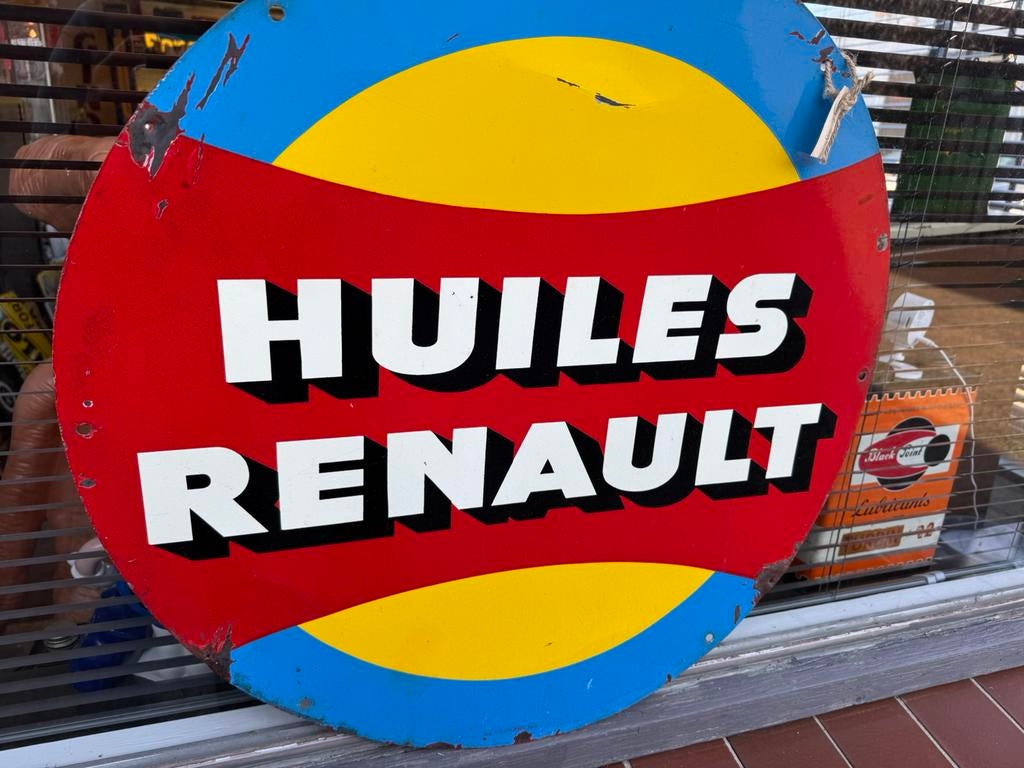 HUILES RENAULT oud reclamebord, Verzamelen, Ophalen of Verzenden, Gebruikt, Reclamebord