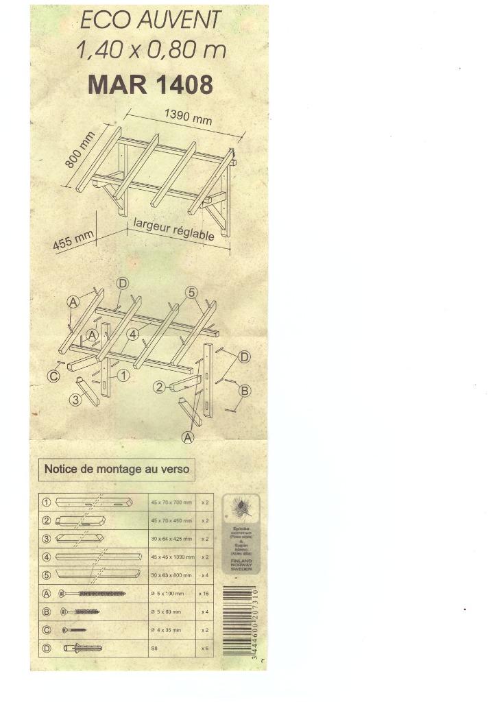 Auvent de porte  bois a monter, Bricolage & Construction, Enlèvement, Neuf