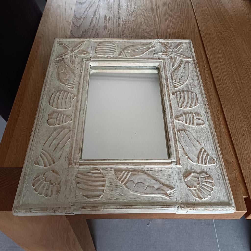 Miroir contour bois décor coquillages, Enlèvement ou Envoi, Comme neuf, Rectangulaire