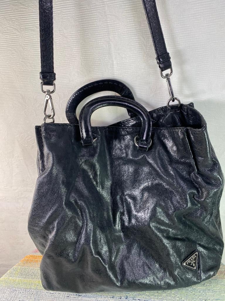 Originele PRADA Lederen Handtas / Shopper – Zwart, Verzenden, Zo goed als nieuw, Zwart, Handtas