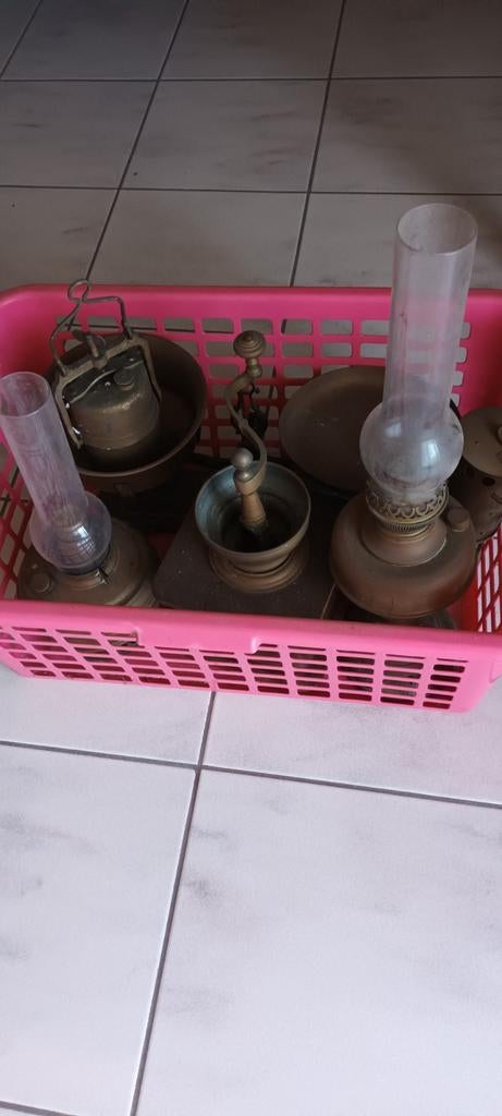 Weegschaal, koffiemolen en lampen, Antiek en Kunst, Ophalen, Koper