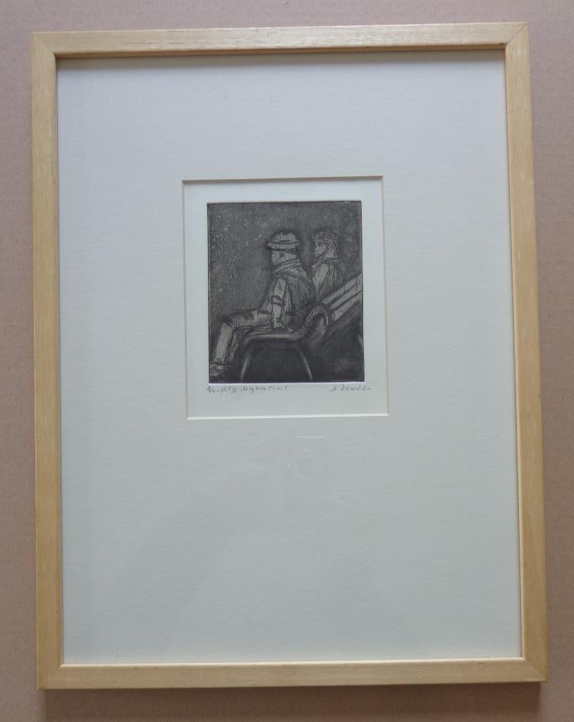 GERARD DEWEER / ZITTEND KOPPEL / ZW-W ETS / 42x32cm / KADER, Antiek en Kunst, Ophalen of Verzenden