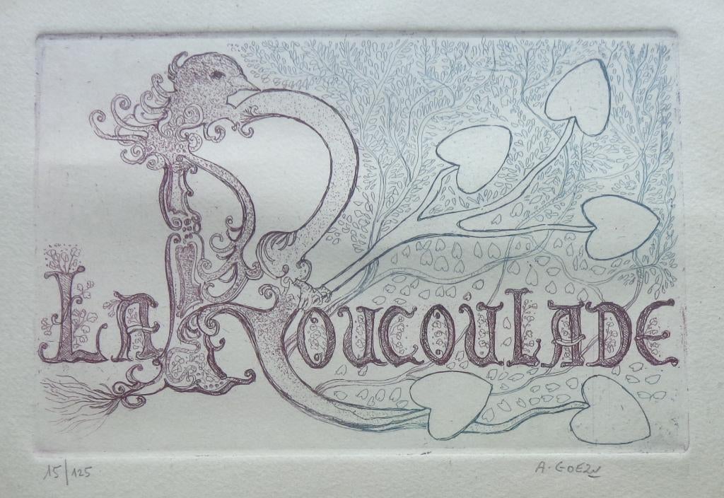 ANDRE GOEZU / LA ROUCOULADE / KLEURETS / 28x34cm / KADER, Antiquités & Art, Enlèvement ou Envoi