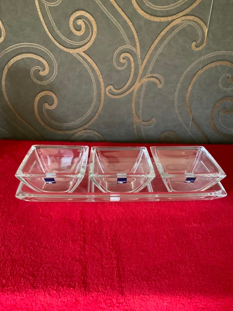 Mooie schaal met bijhorende potjes (Leonardo), Huis en Inrichting, Ophalen, Schaal, Rechthoekig, Glas