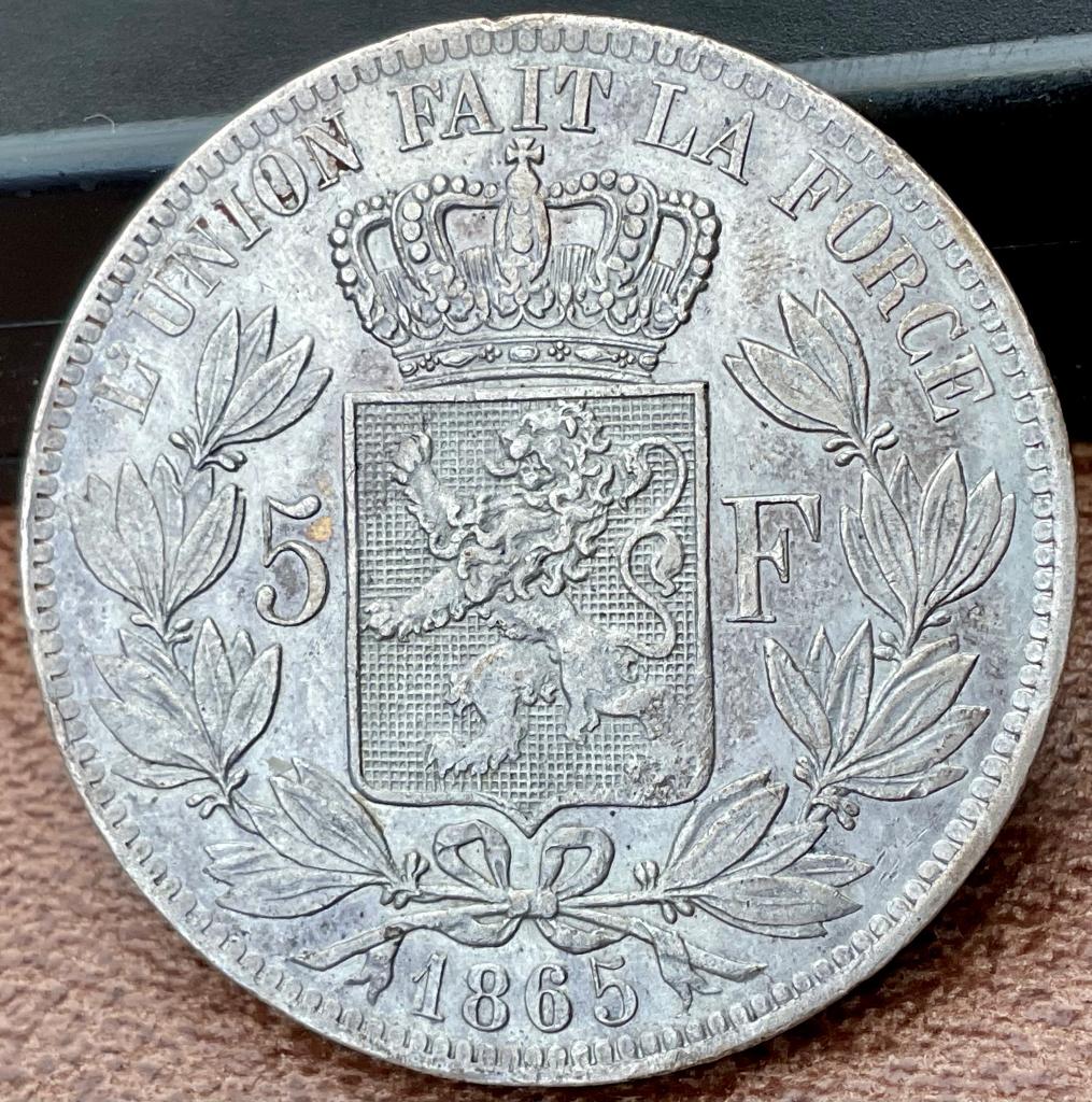 Belgium 5 Francs 1865, Verzenden, Zilver, Losse munt, Zilver