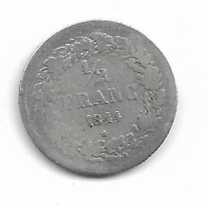 België: 1/2 frank 1844 (gelauwerd) - zilver = morin 34, Postzegels en Munten, Munten | België, Verzenden, Zilver, Losse munt, Zilver