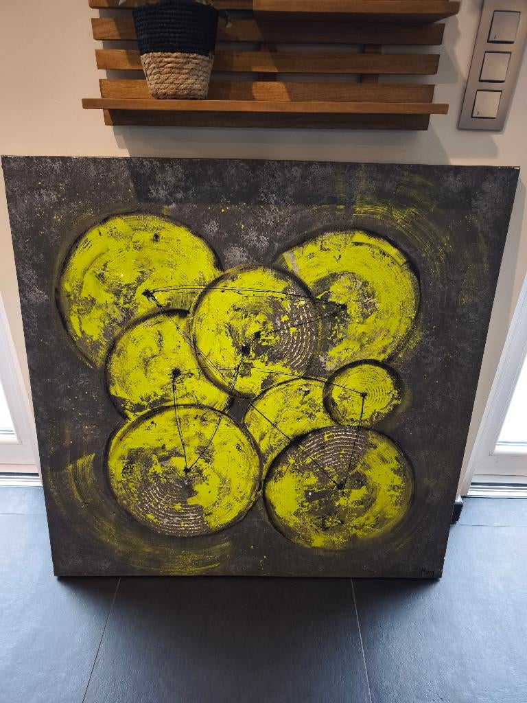 Tableau - peinture en relief - abstrait 100 x 100 cms, Enlèvement ou Envoi