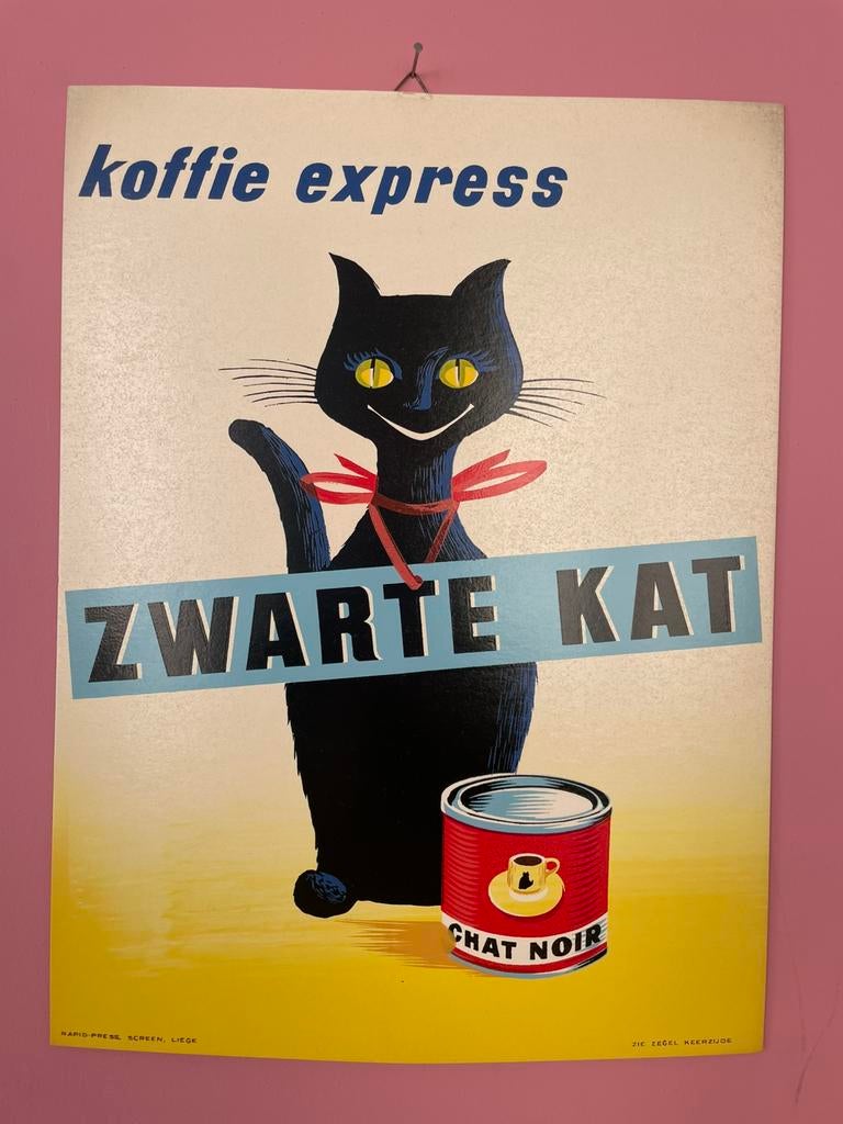 Affiche Zwarte Kat  1960 op karton, Ophalen of Verzenden, Zo goed als nieuw
