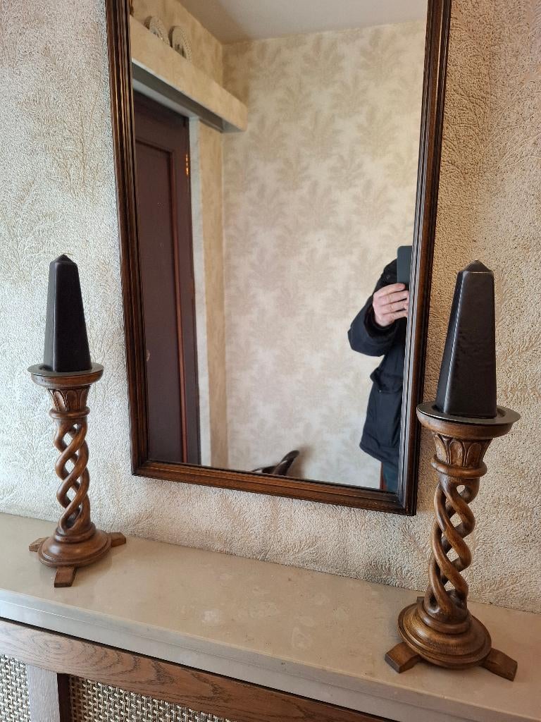 2 kandelaars in hout, Ophalen, Gebruikt, Bruin, Kandelaar