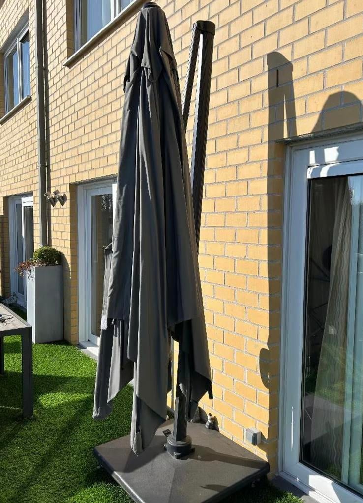 Parasol pendant Avola Tilt noir-gris 3mx3m illuminé, Jardin & Terrasse, Parasols, Comme neuf, Parasol flottant, 3 à 4 mètres, Inclinable