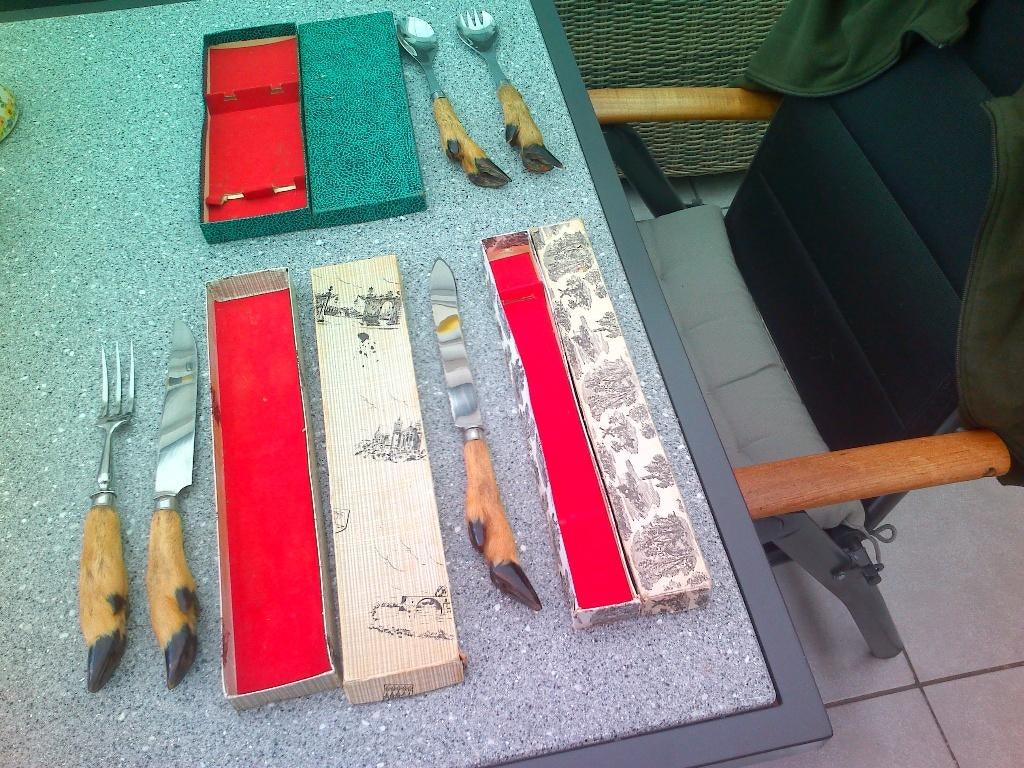 Vintage bestek met hertenpoten., Antiek en Kunst, Ophalen of Verzenden