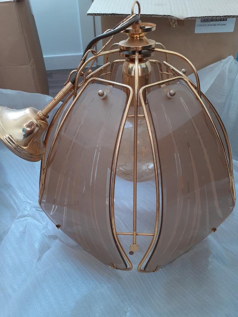 2 lustres vintage en verre avec motifs décoratifs, Waregem o, Maison & Meubles, Enlèvement, Verre