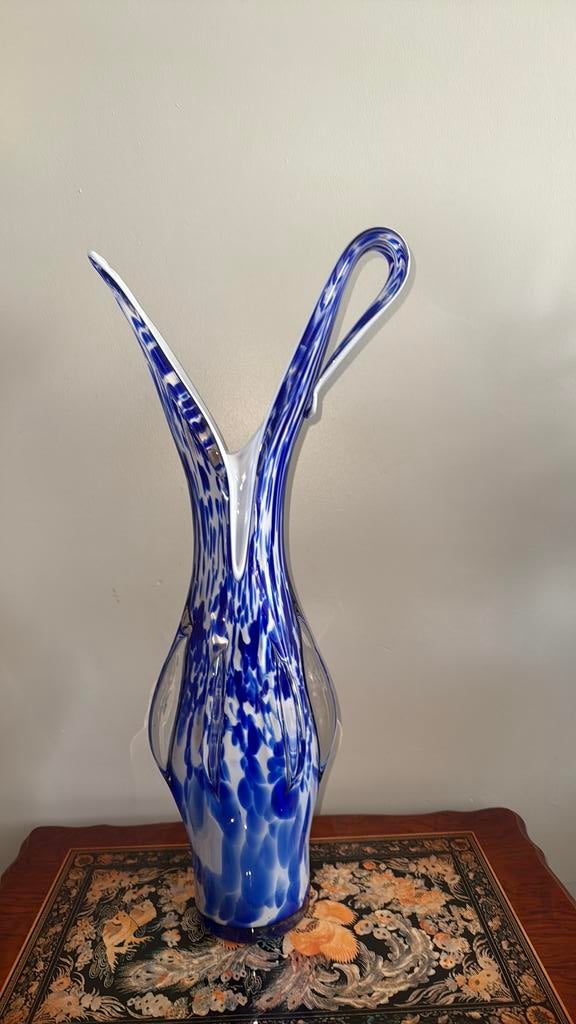 Vase Murano  60cm Décor Splash Bleu & Blanc 4,3 kg, Enlèvement ou Envoi