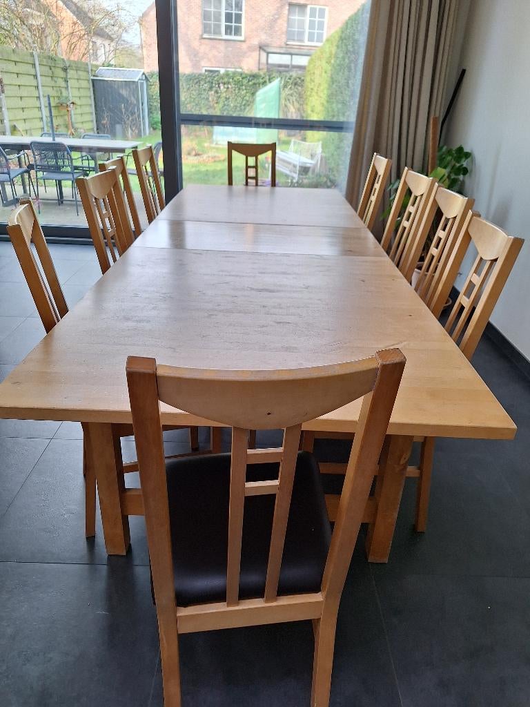 Grote uitschuifbare tafel met 10 stoelen, Huis en Inrichting, Ophalen, Gebruikt, Klassiek, 200 cm of meer