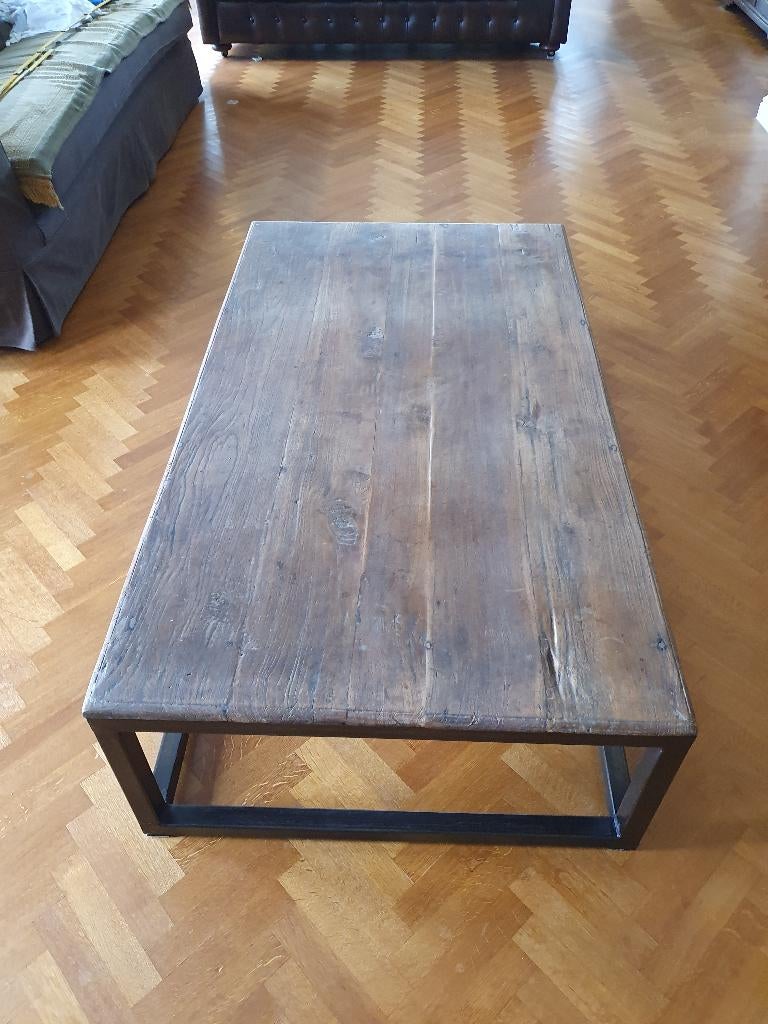 Table basse | Bois et acier | Sobre, rustique, intemporel, 150 à 200 cm, Moins de 50 cm, Comme neuf, Enlèvement