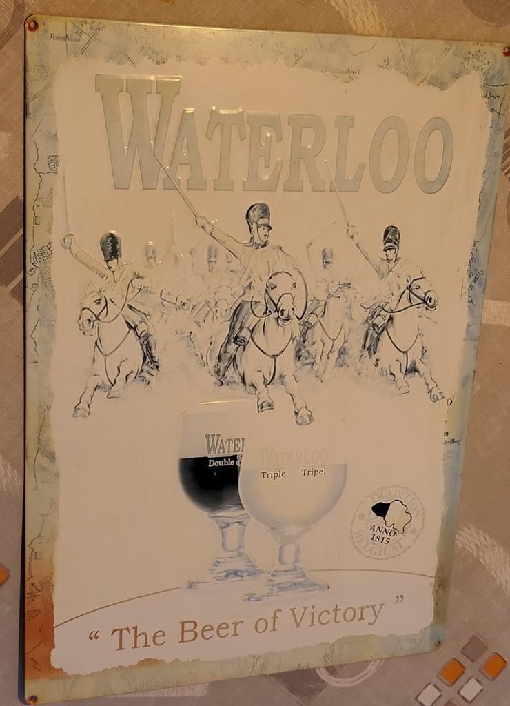 Enseigne publicitaire en métal Waterloo, Collections, Marques de bière, Comme neuf, Enlèvement ou Envoi