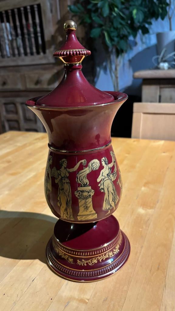 Vase et couvercle de style grec italien, Maison & Meubles, Moins de 50 cm, Enlèvement ou Envoi, Autres couleurs, Poterie ou Porcelaine