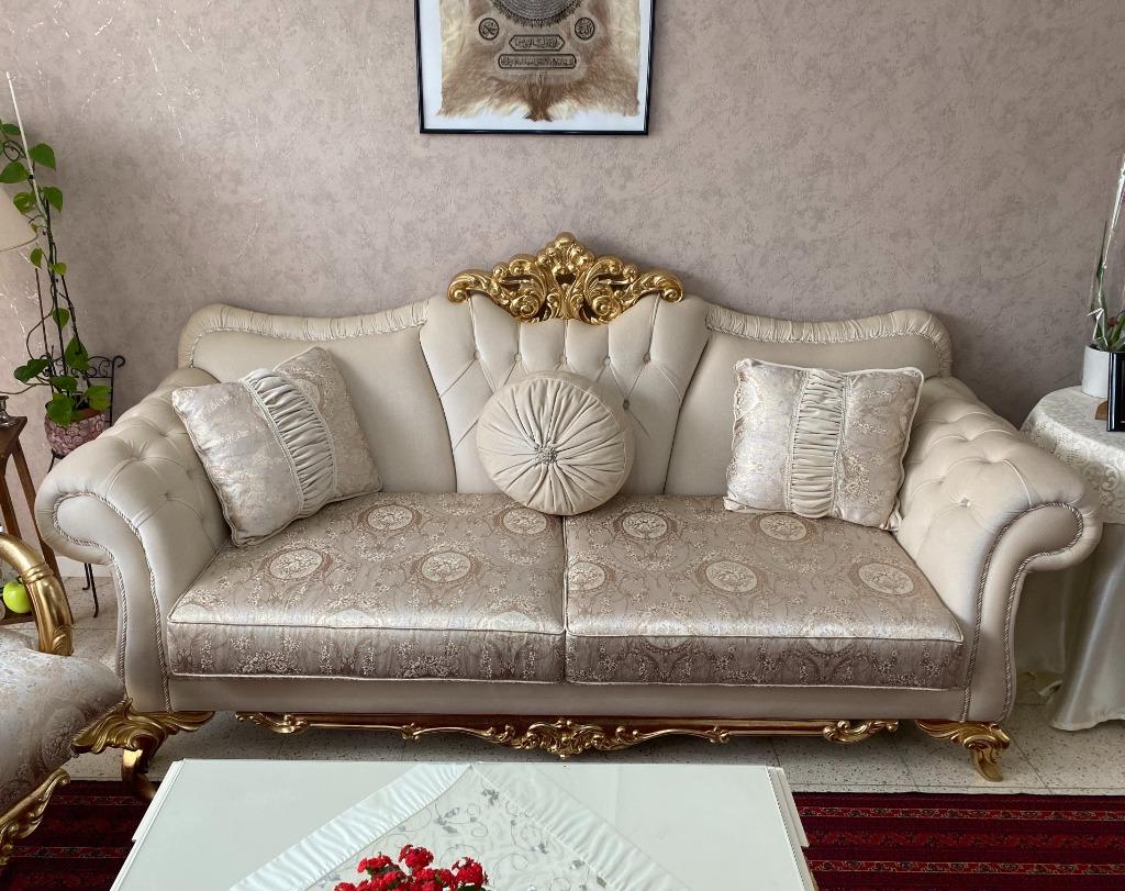 Set: Luxe Barok/Victoriaans Salon + Eettafel met 6 Stoelen, Huis en Inrichting, Ophalen, Rechte bank, Hout, Victoriaans/Barok