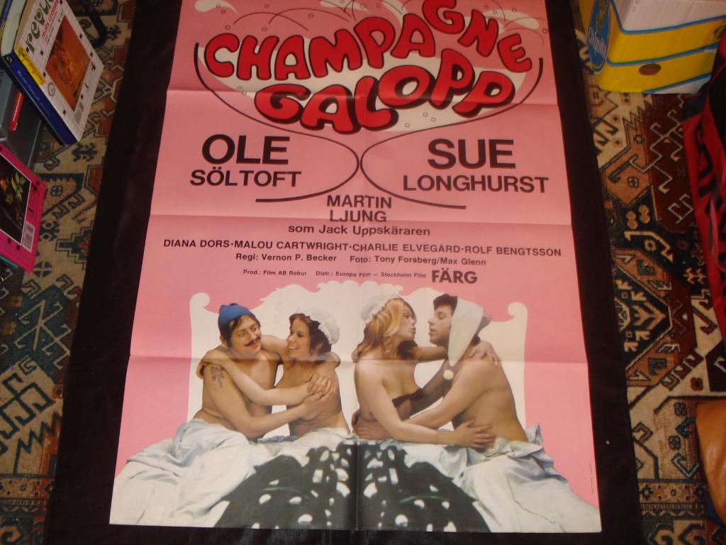 Affiche Erotique 100 cm x 70 cm "Champagne Galopp" 1975, Enlèvement ou Envoi, Rectangulaire vertical, Utilisé, Cinéma et TV