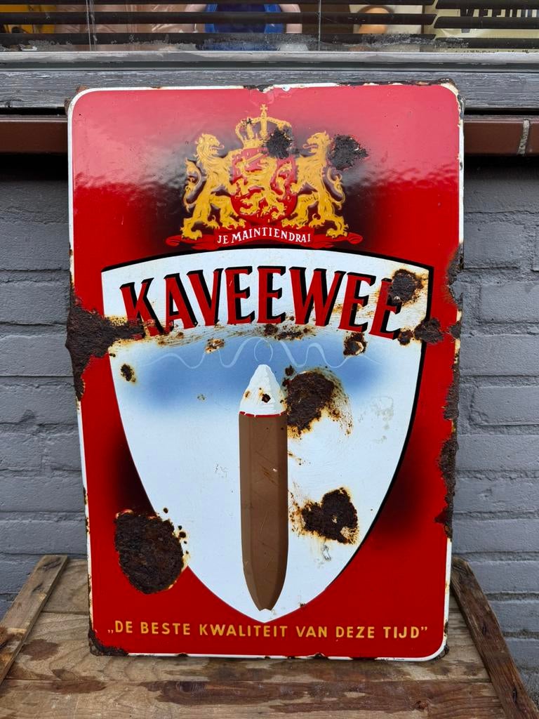 KAVEEWEE sigaren emaille reclamebord, Verzamelen, Merken en Reclamevoorwerpen, Ophalen of Verzenden, Gebruikt, Reclamebord